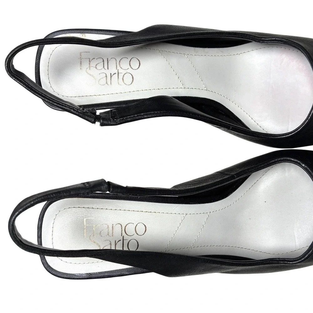 Franco Sarto Marcy Black Leather Slingback Pointed Toe Flare Heel Pumps 7M